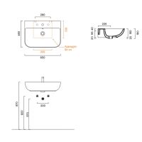 Раковина подвесная Catalano Italy 720651001 65x48 см с 1 отв. под смеситель покрытие Cataglaze+ цвет белый глянцевый схема 2