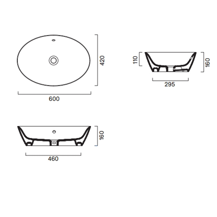 Раковина Catalano Italy 722600001 60x42 см накладная без отверстий цвет белый глянцевый ФОТО