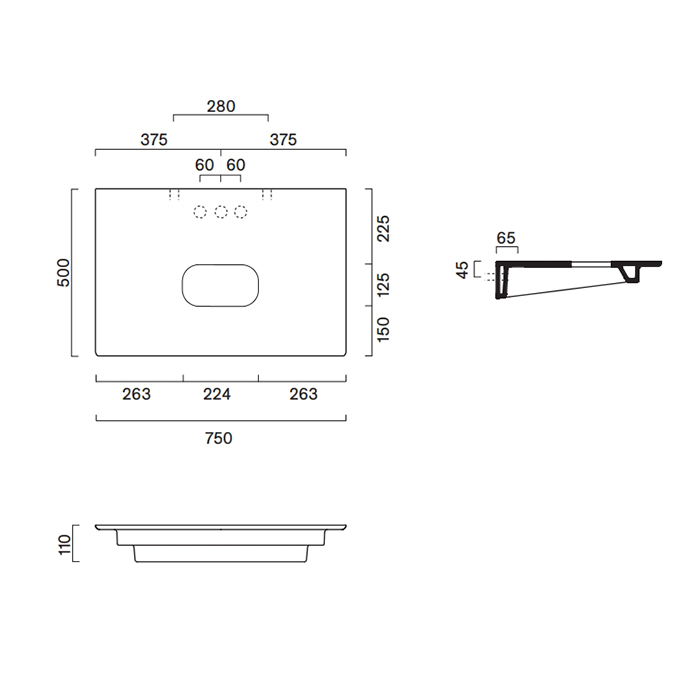 Столешница керамическая Catalano 830750023 75x50см с отверстием  цвет: Cemento Satinato ФОТО