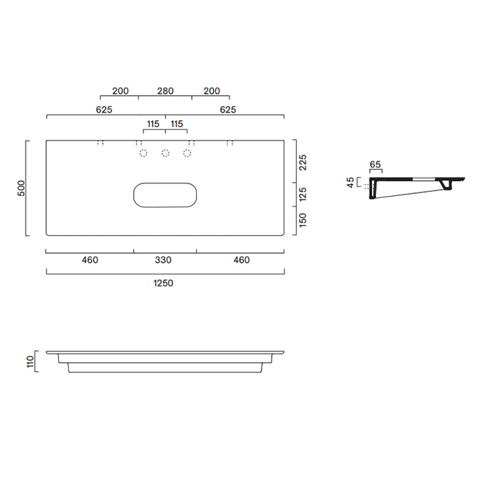 Столешница керамическая Catalano 831250021 125x50см с отверстием  цвет: белый матовый ФОТО