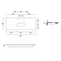 Столешница керамическая Catalano 831250021 125x50см с отверстием  цвет: белый матовый схема 2