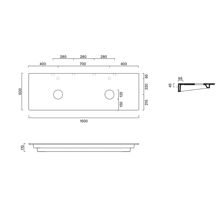 Столешница керамическая Catalano 831510001 150x50см под две раковины цвет: белый глянцевый ФОТО