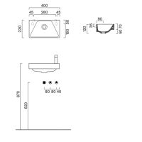 Раковина Catalano Comfort 920410001 40x23 см без отверстий цвет белый глянцевый схема 2 Раковина Catalano Comfort 920410001 40x23 см без отверстий цвет белый глянцевый схема 2