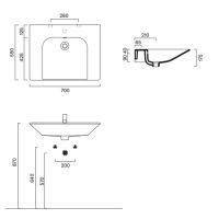 Раковина Catalano Comfort 920700001 70x55 см без отверстий цвет белый глянцевый схема 2