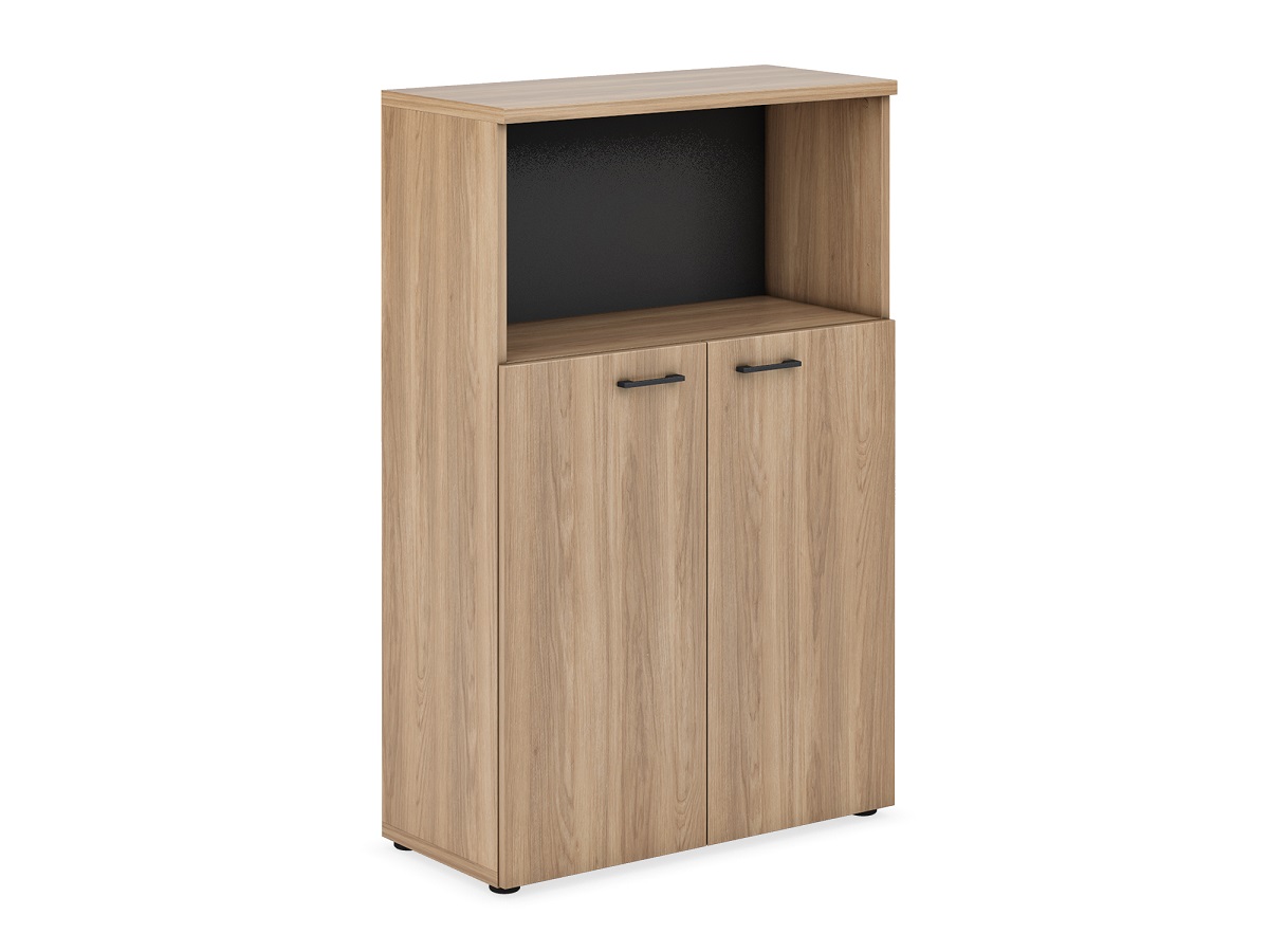 Шкаф для документов средний с глухими фасадами и открытой нишей.