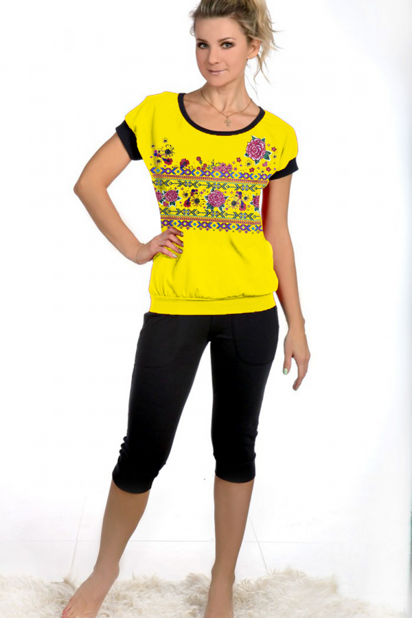 Женская пижама с бриджами и футболкой 50 [желтый]