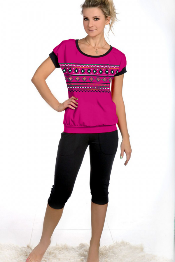 Женская пижама с бриджами и футболкой 50 [темно-розовый]