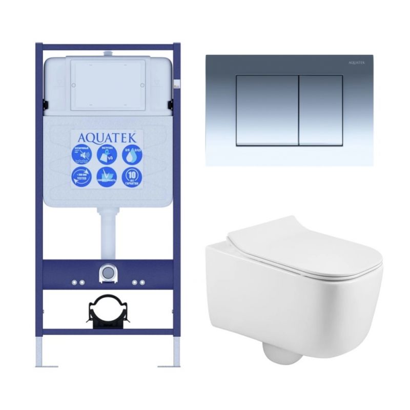 Комплект инсталляции с  подвесным унитазом и клавишей Aquatek SET AQUATEK ЛУГАНО 4в1
