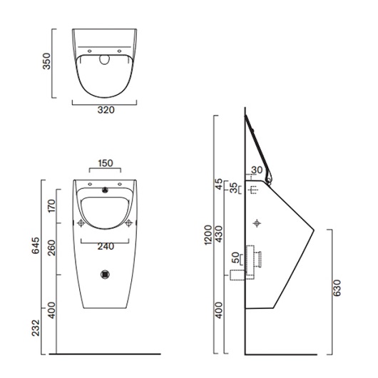 Писсуар подвесной Catalano Comfort Rimless 64x32 см схема 4