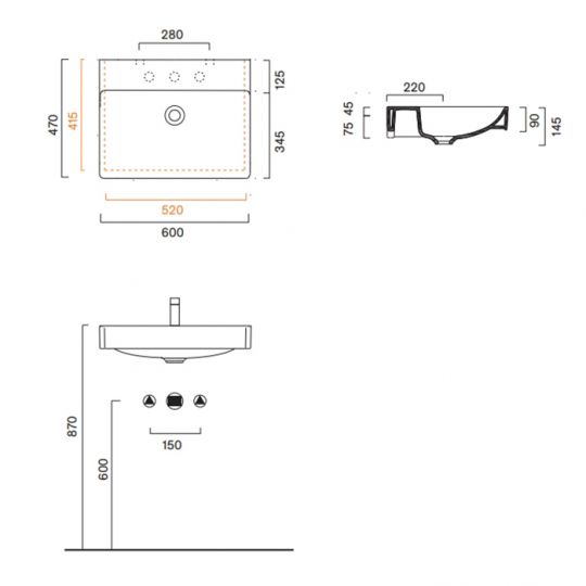 Раковина Catalano GREEN 420600001 60x47 см покрытие Cataglaze+ цвет белый глянцевый схема 3