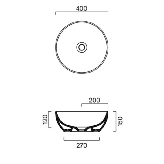 Раковина накладная Catalano GREEN 423400001 40х40х15 см без отв. под смеситель покрытие Cataglaze+ схема 10