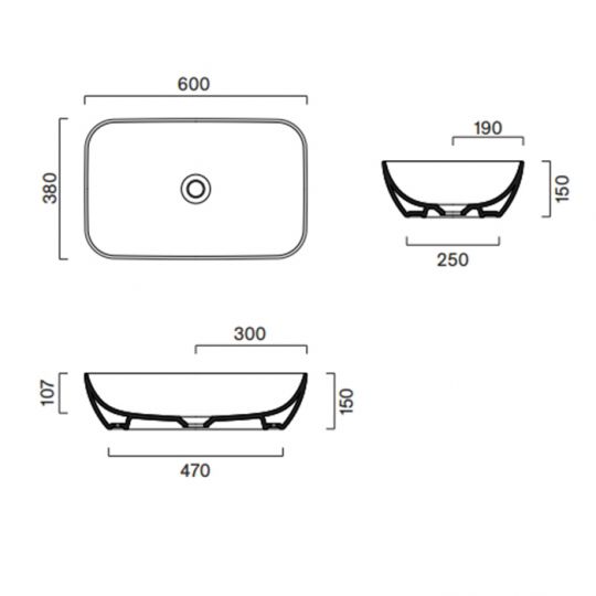 Раковина накладная Catalano GREEN 422610001 60x38х15 см без отв. под смеситель покрытие Cataglaze+ схема 10 Раковина накладная Catalano GREEN 422610001 60x38х15 см без отв. под смеситель покрытие Cataglaze+ схема 10