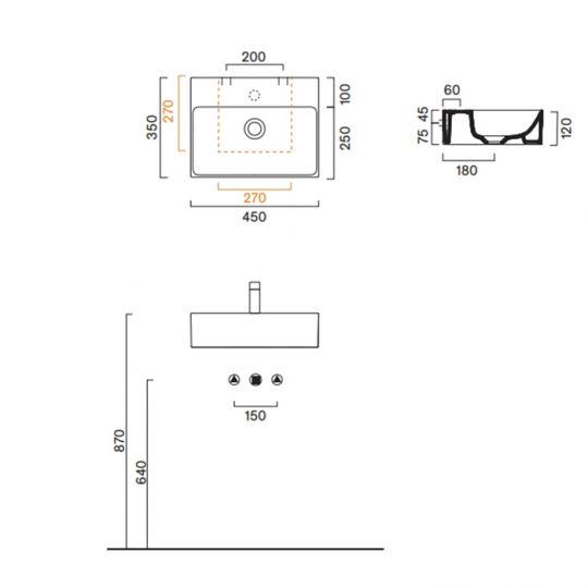 Раковина подвесная Catalano PREMIUM 45x35 см покрытие Cataglaze+ цвет белый глянцевый схема 3