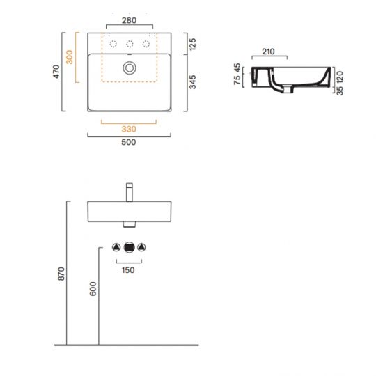 Раковина подвесная Catalano PREMIUM 220501001 50x47 см покрытие Cataglaze+ схема 7
