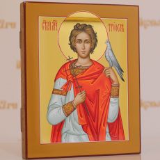 Трифон Мученик Апамейский с соколом 17х21см рукописная икона (ковчег, нимб-сусальное золото)