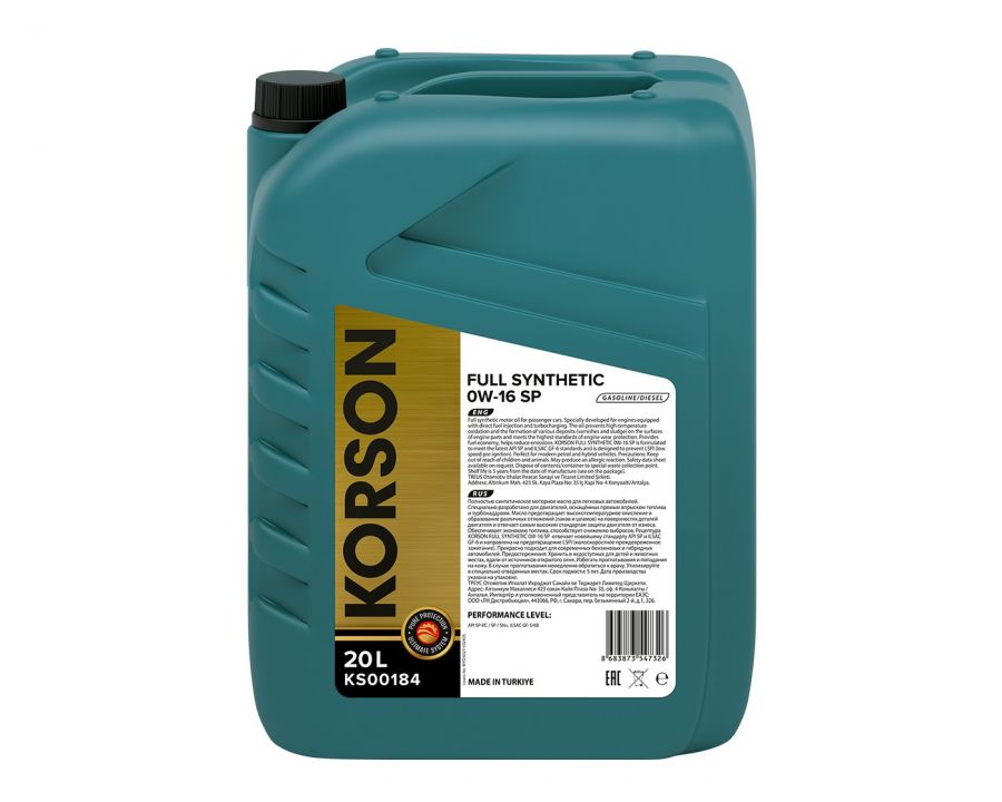 Korson Full Synthetic 0W⁠-⁠16 SP, 20л