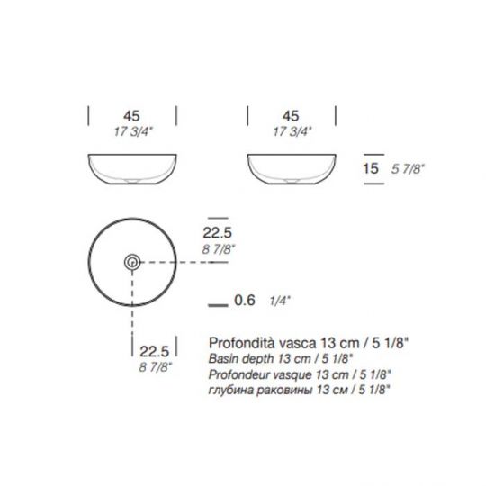 Раковина накладная VITAGE Milldue edition DEN C45 из керамики 45х15 см, цвет белый глянцевый схема 2