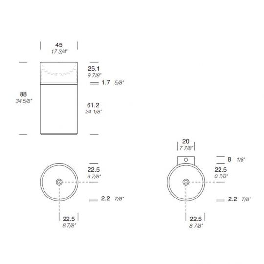 Раковина напольная NOORTH Milldue edition ROMA I 45х45x88 см слив в пол, корпус Noce Canaletto, вставка Oro, раковина Nero opaco схема 2