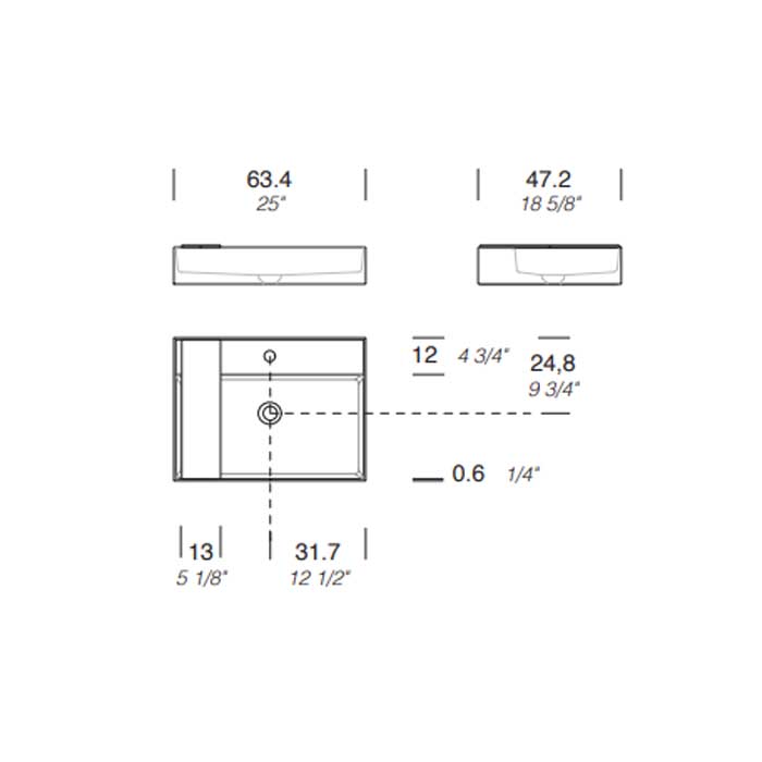 Раковина накладная NOORTH Milldue edition MAN 63 63,4х47,2х12 см из CRISTALPLANT с 1 отв для смесителя, цвет белый матовый ФОТО