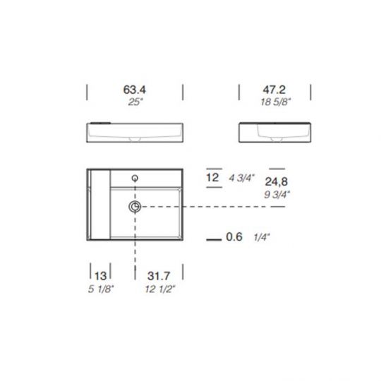 Раковина накладная NOORTH Milldue edition MAN 63 63,4х47,2х12 см из CRISTALPLANT с 1 отв для смесителя, цвет белый матовый схема 2