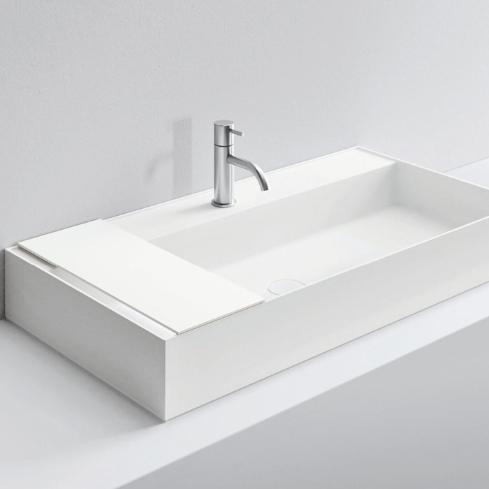 Изображение Раковина накладная NOORTH Milldue edition MAN 90 90,4х47,2х12 см из CRISTALPLANT с 1 отв для смесителя, цвет белый матовый