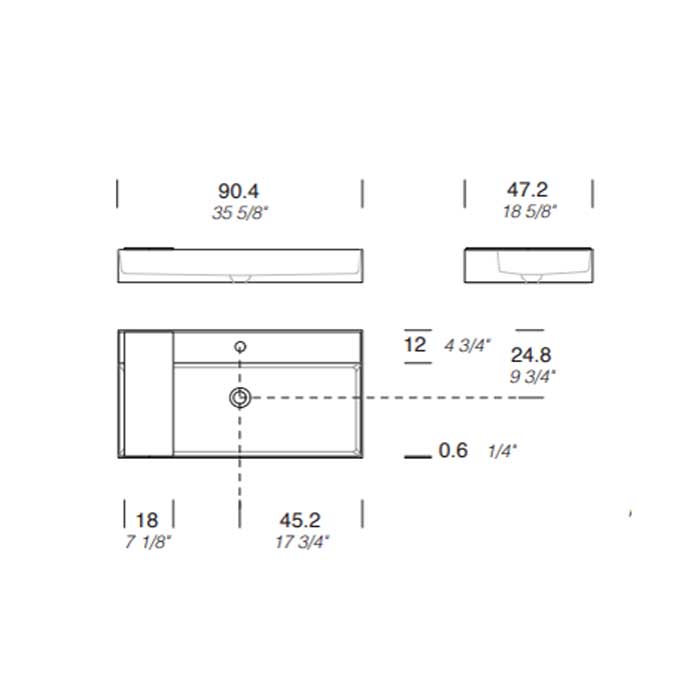 Раковина накладная NOORTH Milldue edition MAN 90 90,4х47,2х12 см из CRISTALPLANT с 1 отв для смесителя, цвет белый матовый ФОТО