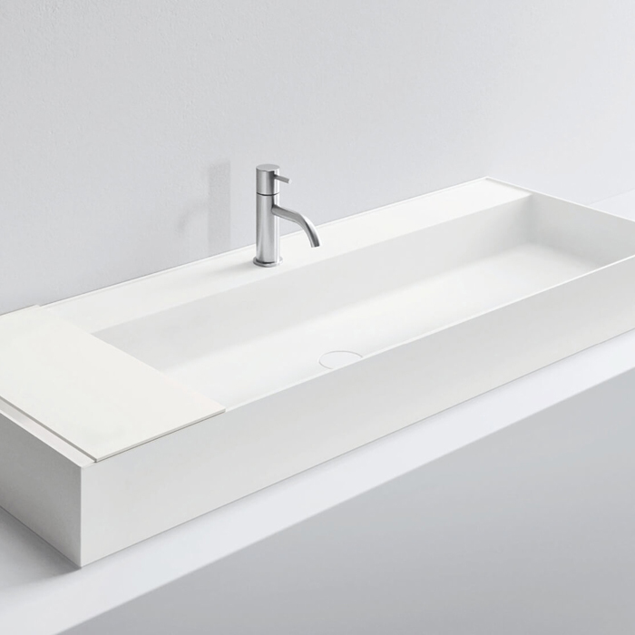 Изображение Раковина накладная NOORTH Milldue edition MAN 126 126,5х47,2х12 см из CRISTALPLANT с 1 отв для смесителя, цвет белый матовый