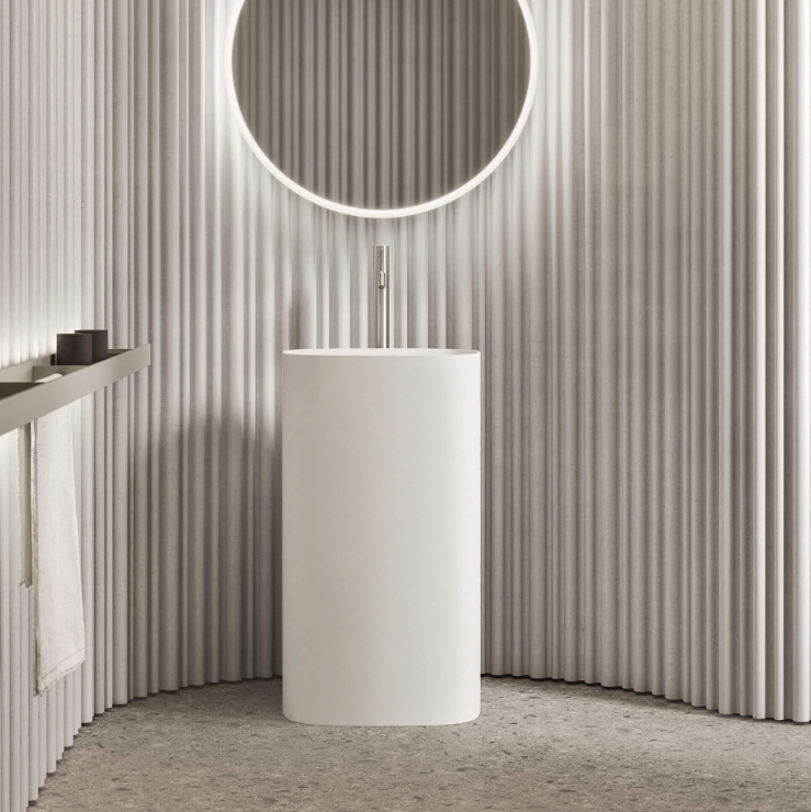 Раковина напольная NOORTH Milldue edition TUBE 48х38x87 см из Ceramilux ,слив в пол,  цвет белый матовый