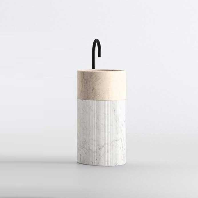 Изображение Раковина напольная NOORTH Milldue edition ROMA II 45х45x88 см корпус фрезерованный Bianco Carrara, раковина Moka Cream