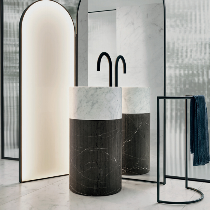 Изображение Раковина напольная NOORTH Milldue edition ROMA II 45х45x88 см корпус фрезерованный Grafite, раковина Bianco Carrara