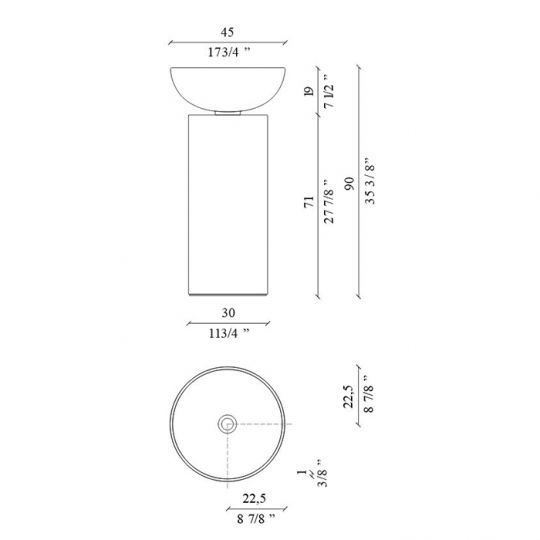 Раковина напольная NOORTH Milldue edition SABA 45 45х45x90 см слив в пол, цвет цемент схема 2
