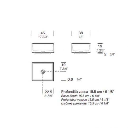 Раковина накладная NOORTH Milldue edition STEP 45_19 45х38х19 см из CRISTALPLANT без отв для смесителя, цвет белый матовый схема 2