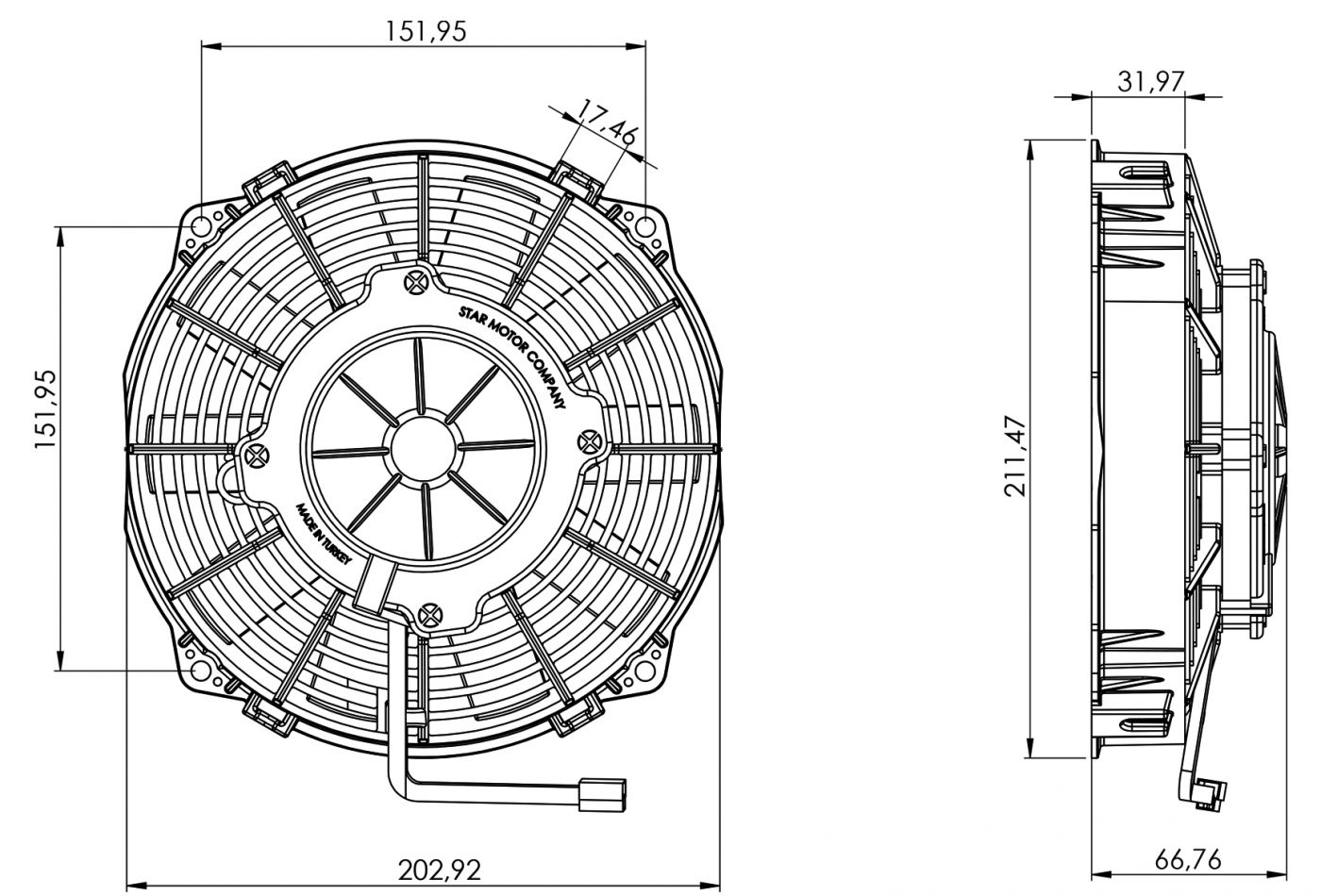 STR204 ОСЕВОЙ ВЕНТИЛЯТОР 8" ДЮЙМОВ 120 ВАТТ 12 ВОЛЬТ PULL / ВСАСЫВАЮЩИЙ