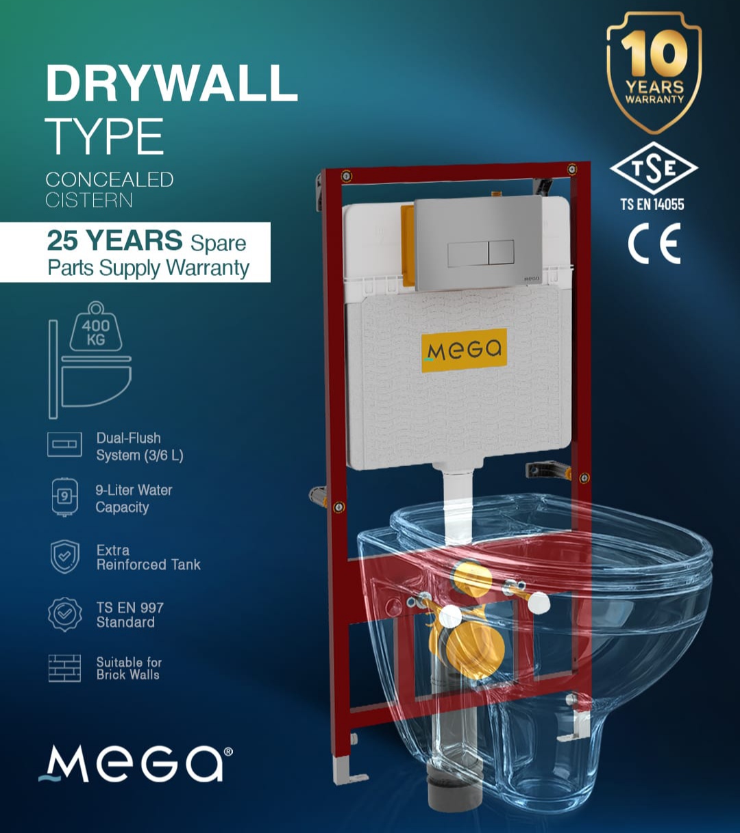 Gizli Rezervuar 8 sm - Quru Divar Tipi (Mega Yapı)