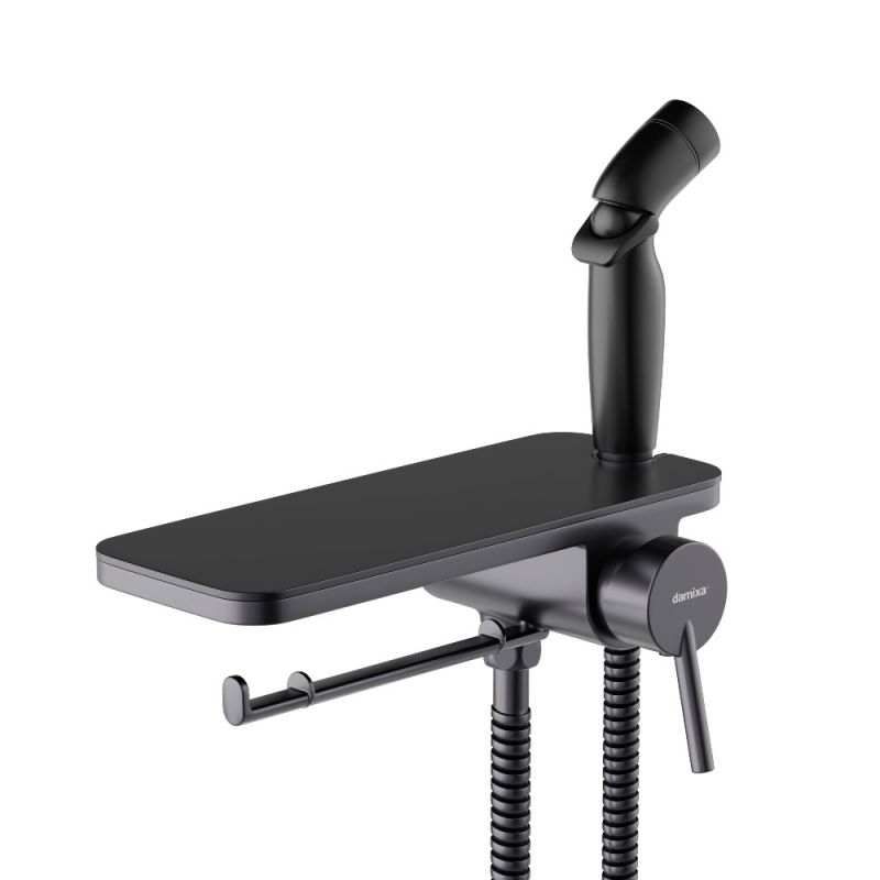 Смеситель, монтируемый в стену с гигиеническим душем и полкой Damixa Origin Bit 773500301 черный