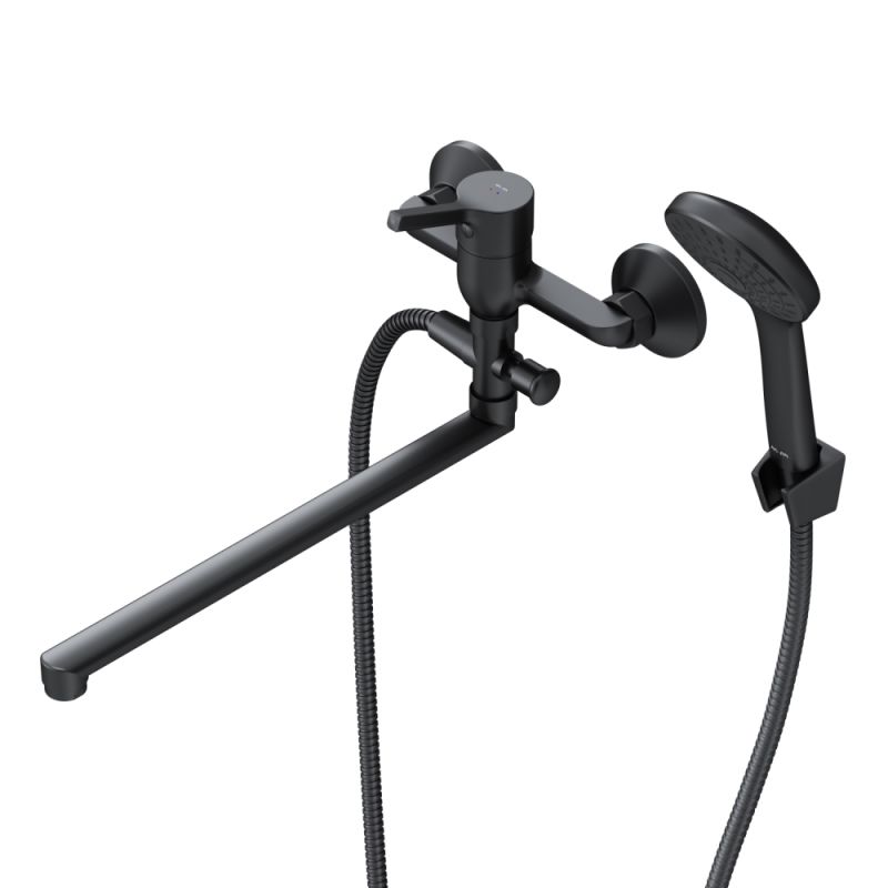 Смеситель для ванны и душа с длинным изливом и душевым набором AM.PM X-Joy S F85B90122, черный