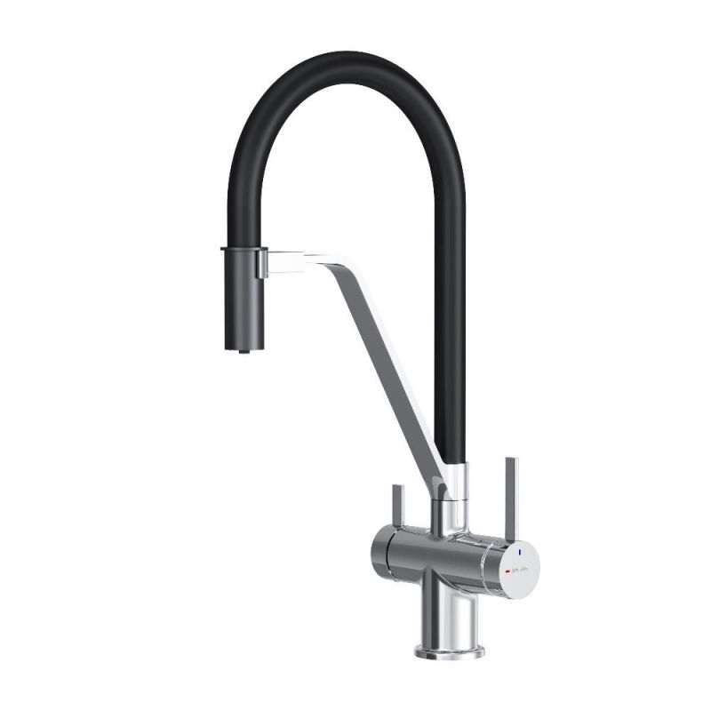 Смеситель для кухни с каналом для питьевой воды, гибкий излив AM.PM Func, чёрный/хром F8F07802