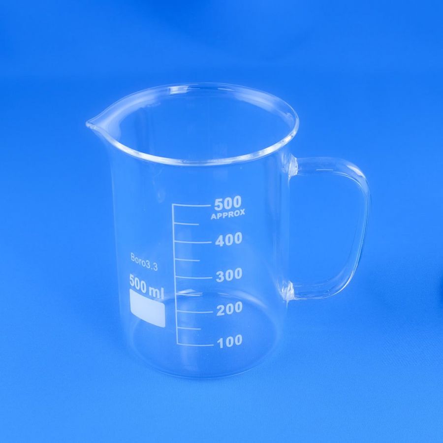 Стакан лабораторный со стеклянной ручкой Labdevices В-1-500, 500 мл, стекло Boro 3.3, градуированный