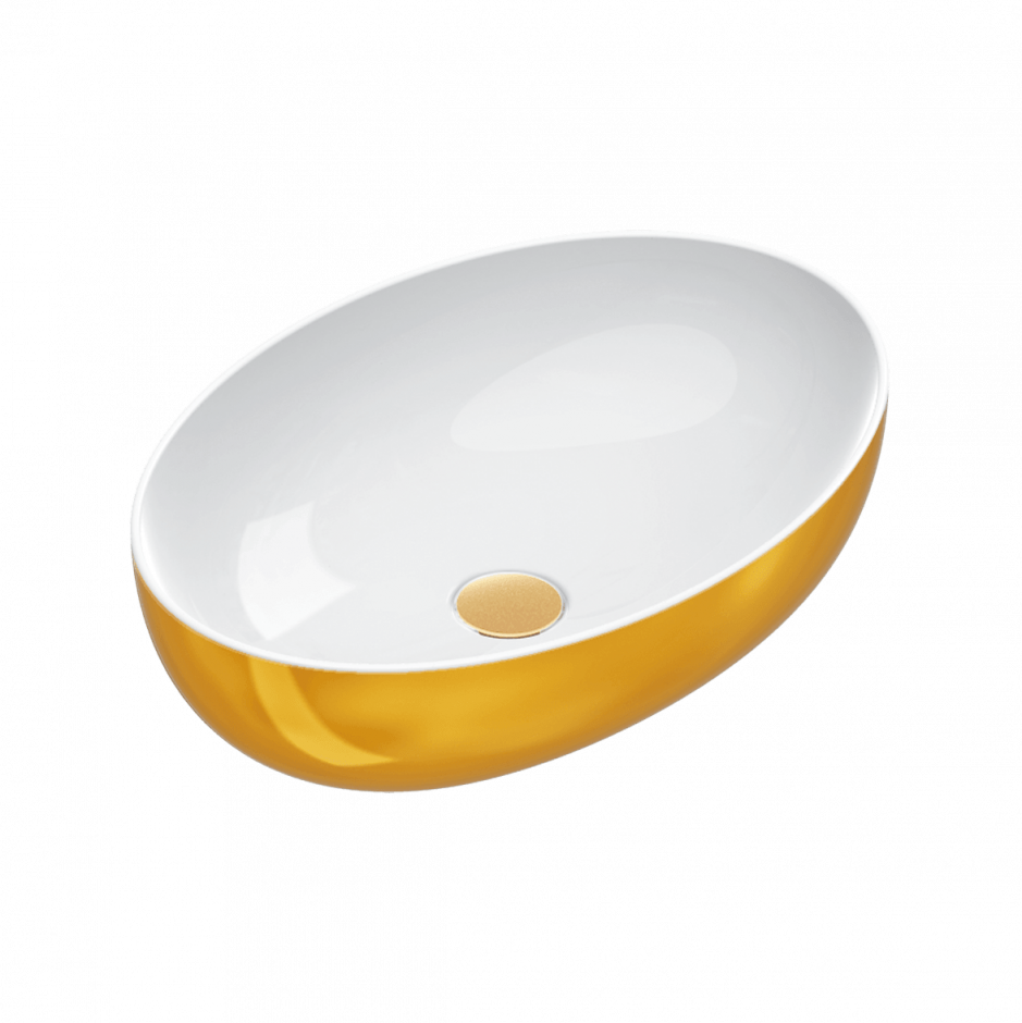 Изображение Раковина накладная Catalano Gold&Silver Sfera Oro-Bianco 0522600042 60x42х16 см без перелива без отв. под смеситель покрытие Cataglaze+