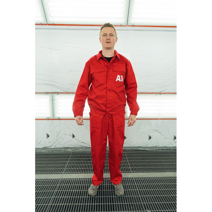 A1 refinish Костюм технолога, вышивка с логотипом, красный, размер 60-62 рост 182-188