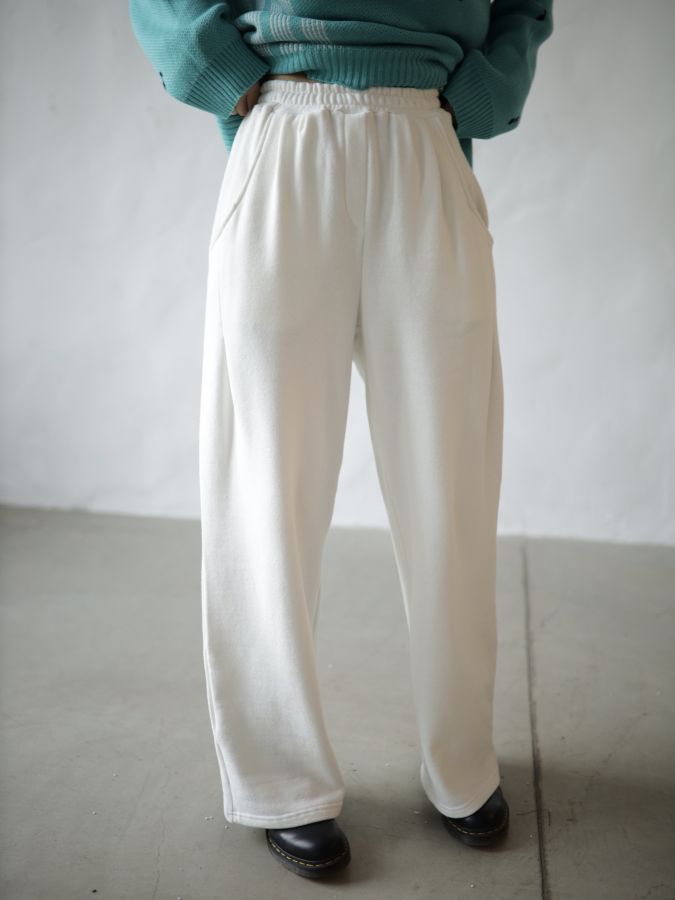 Брюки из конопли молочные с начесом