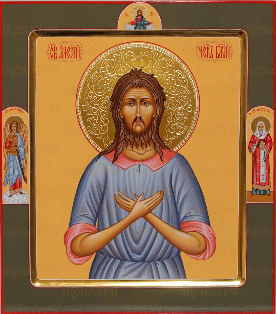 Икона Алексий Человек Божий с предстоящими 27*31см (рукописная с сусальными золотом и чеканкой)