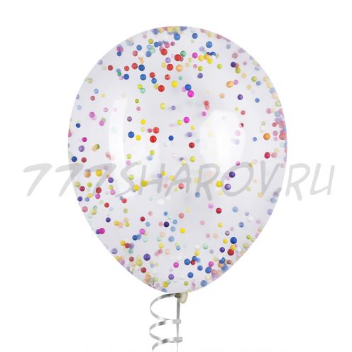 ШАР ПРОЗРАЧНЫЙ С КНОФЕТТИ ШАРИКИ ПЕНОПЛАСТА 1 ШТ., 30 СМ. С ГЕЛИЕМ