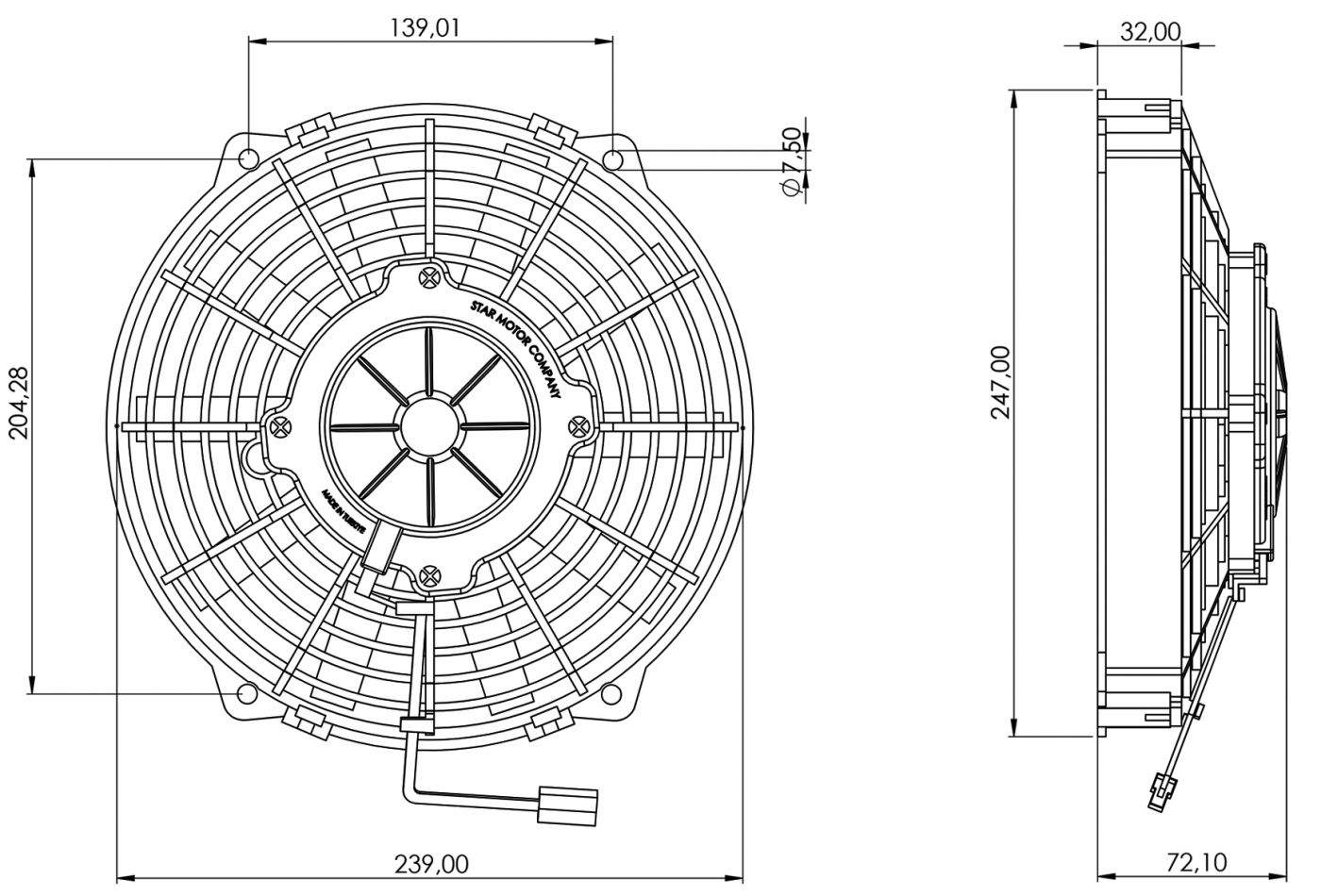 STR189 ОСЕВОЙ ВЕНТИЛЯТОР 9" ДЮЙМОВ 120 ВАТТ 24 ВОЛЬТ PULL / ВСАСЫВАЮЩИЙ