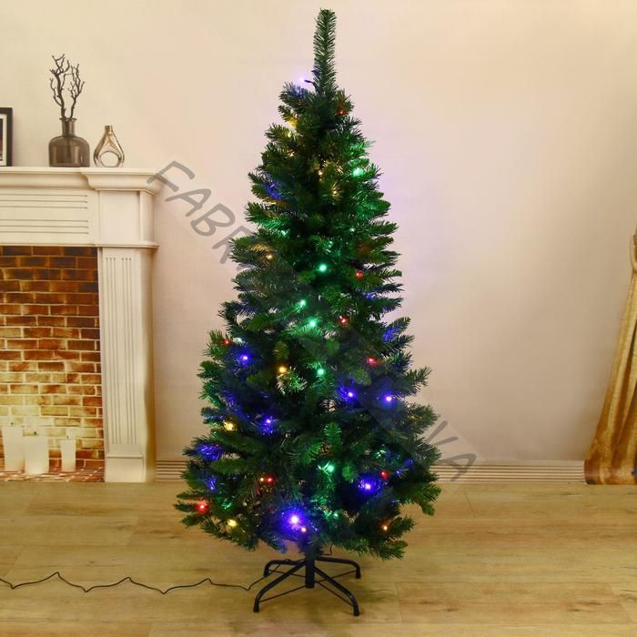 Ёлка светодиодная «Эксклюзив цветные огоньки» 140 см, диаметр нижнего яруса 70 см, 380 ПВХ веток, 9 режимов, свечение мульти