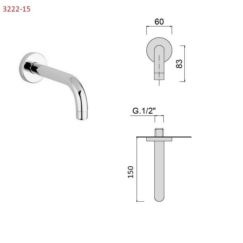 Излив Giulini Futuro F3222-15 настенный длина 15 см ФОТО
