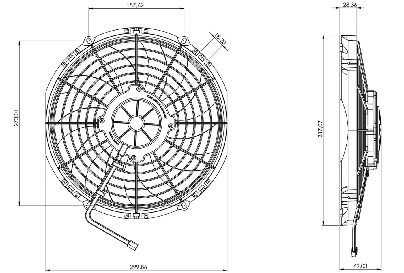 STR106 ОСЕВОЙ ВЕНТИЛЯТОР 11" ДЮЙМОВ 120 ВАТТ 24 ВОЛЬТ PULL / ВСАСЫВАЮЩИЙ