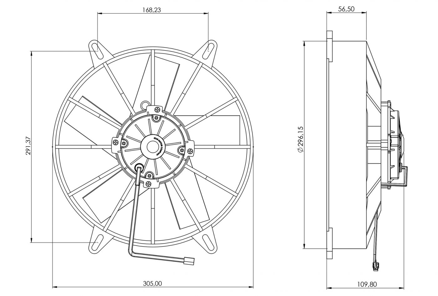 STR183 ОСЕВОЙ ВЕНТИЛЯТОР 11" ДЮЙМОВ 170 ВАТТ 24 ВОЛЬТ PUSH / ТОЛКАЮЩИЙ