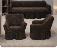 Комплект чехлов на 3-х местный диван и 2 кресла с оборкой Жаккард ,темно-коричневый