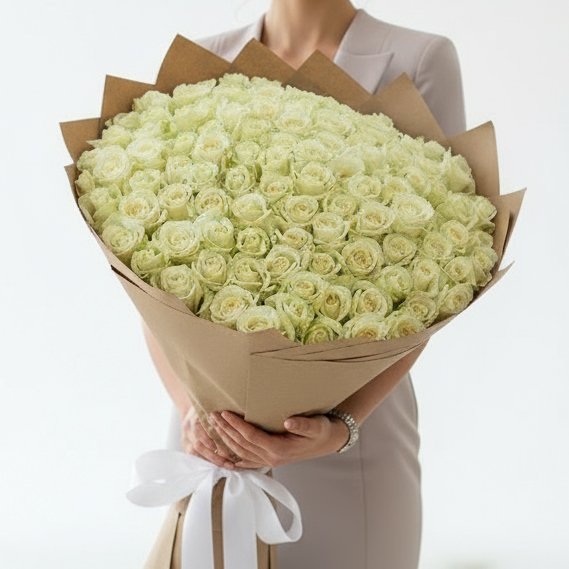 101 белая роза 70см